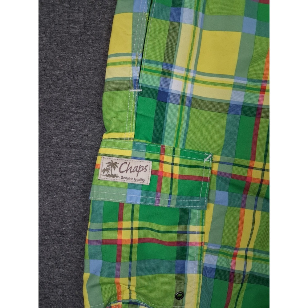 Chaps Mens Shorts XL Green Yellow Swim Trunks Boardshorts Mesh Lined Preppy - Picture 2 of 10